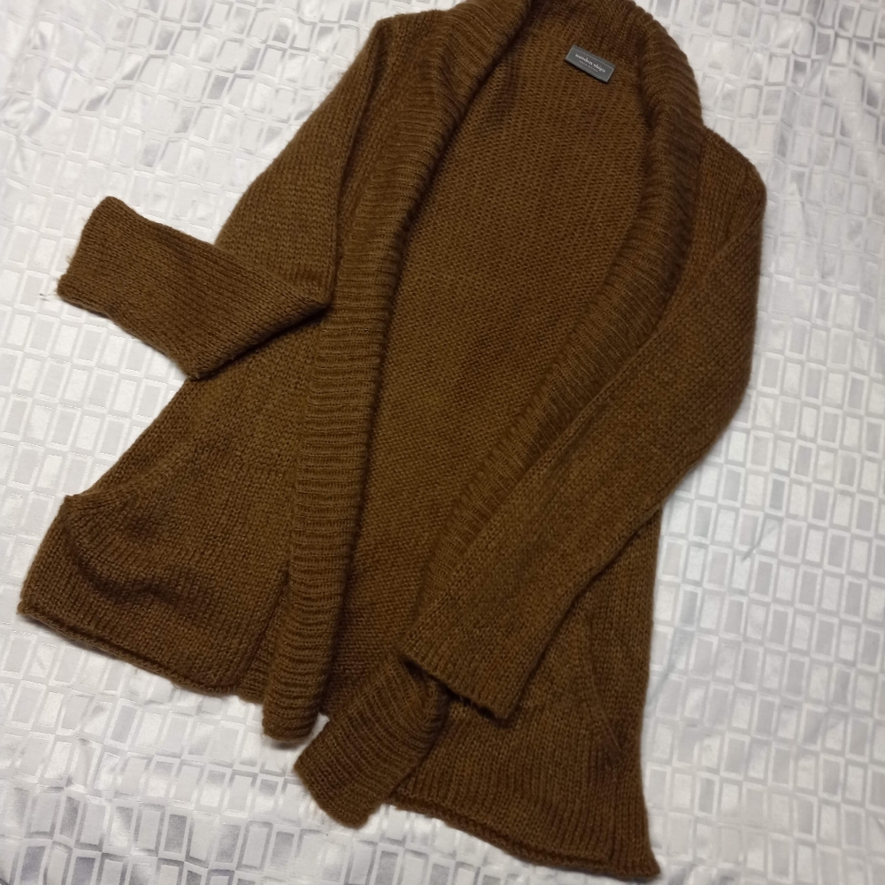 Wooden Ships Women's Soft Mohair Blend Cardigan Size Small/Med Brown Open Front